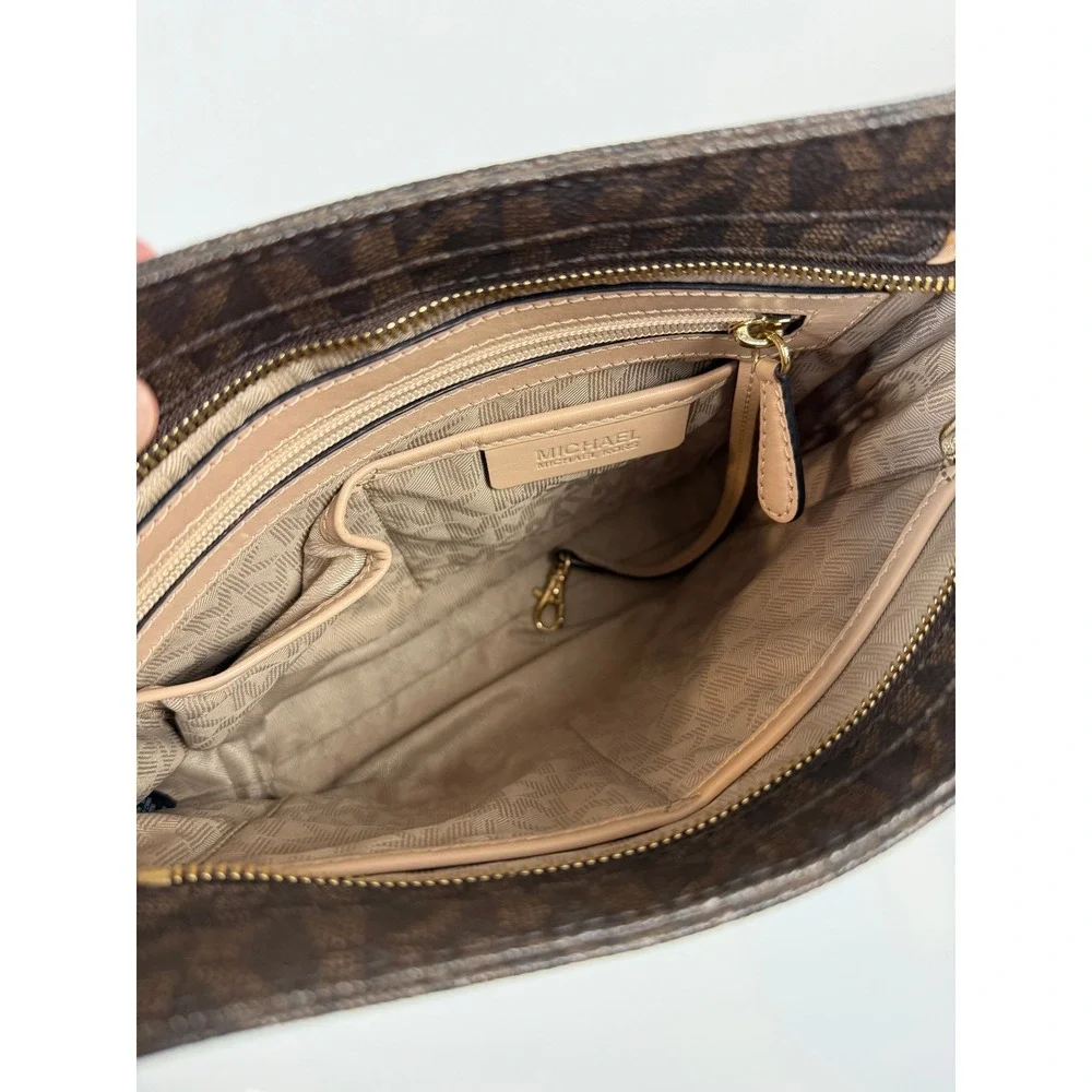 Michael Kors Crossbody Bag Women Medium Brown Signature Logo Gold Hardware